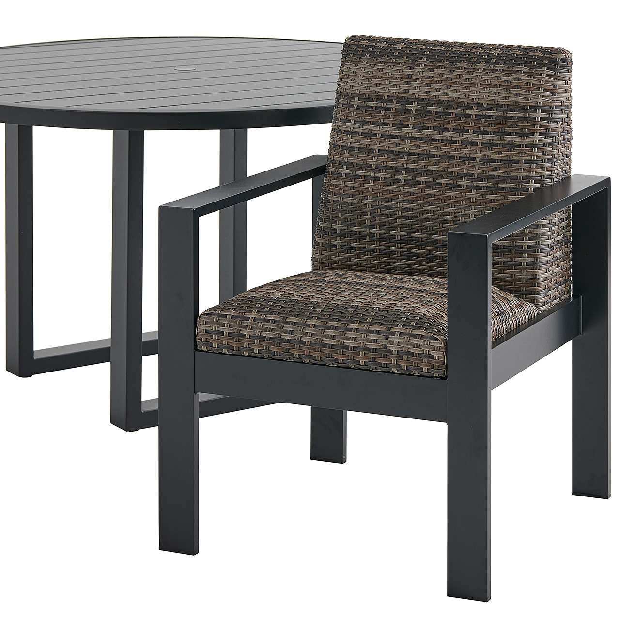 Chelsea Textured Black Aluminum and Weathered Teak Outdoor Wicker