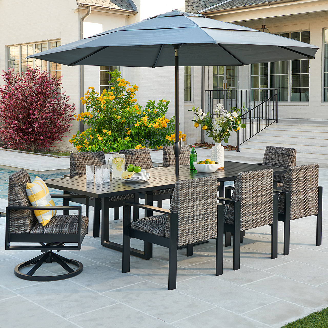 Chelsea Textured Black Aluminum and Weathered Teak Outdoor Wicker