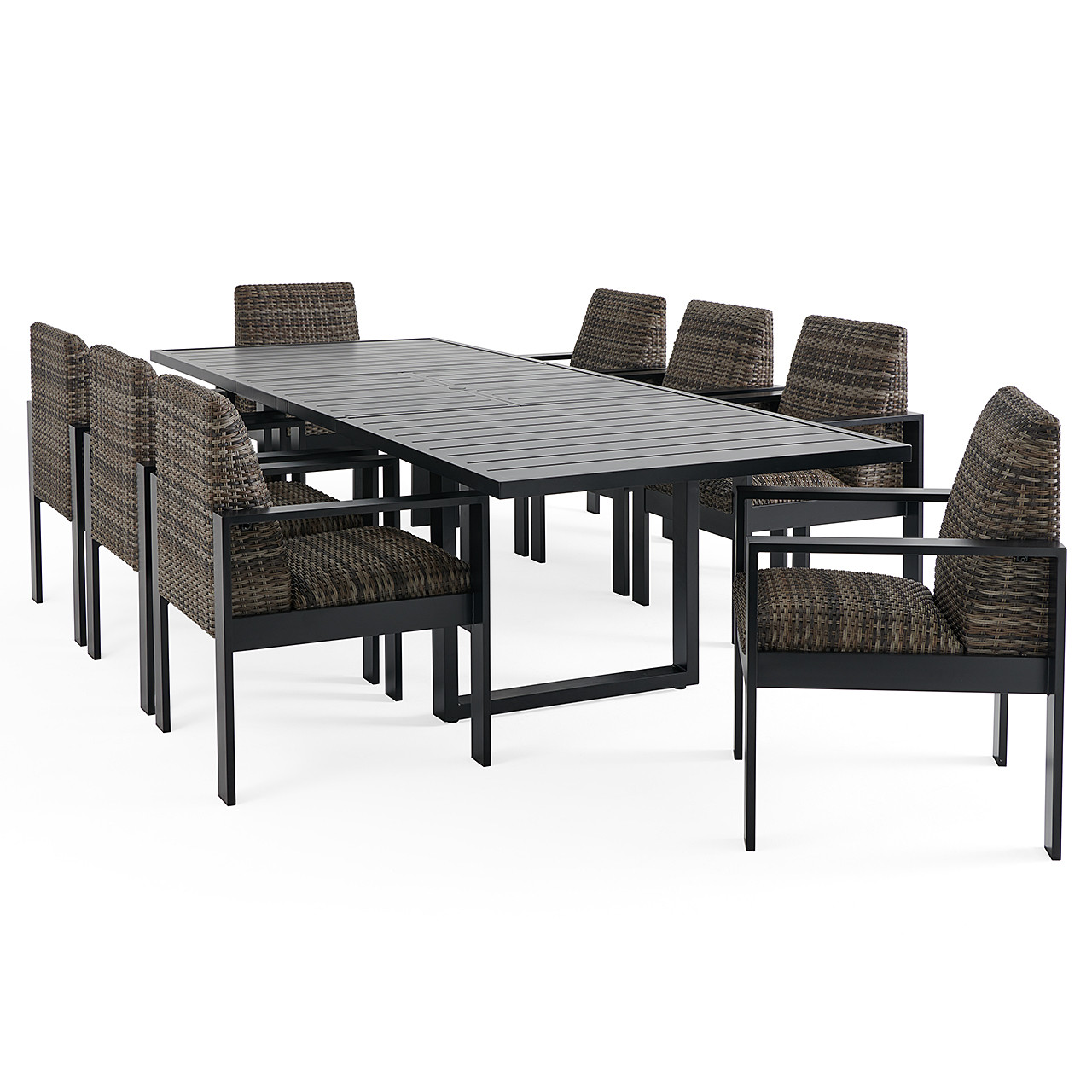 Chelsea Textured Black Aluminum and Weathered Teak Outdoor Wicker