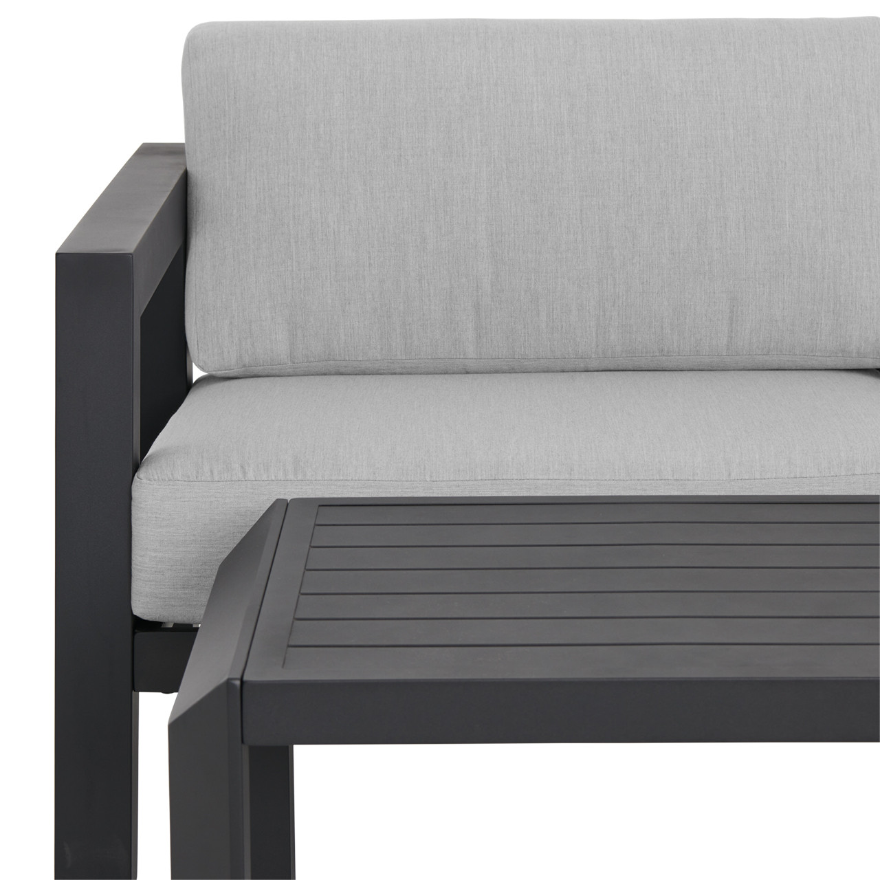 St. Lucia Midnight Aluminum with Cushions 4 Piece Swivel Sofa Group + 43 x 22 in. Coffee Table