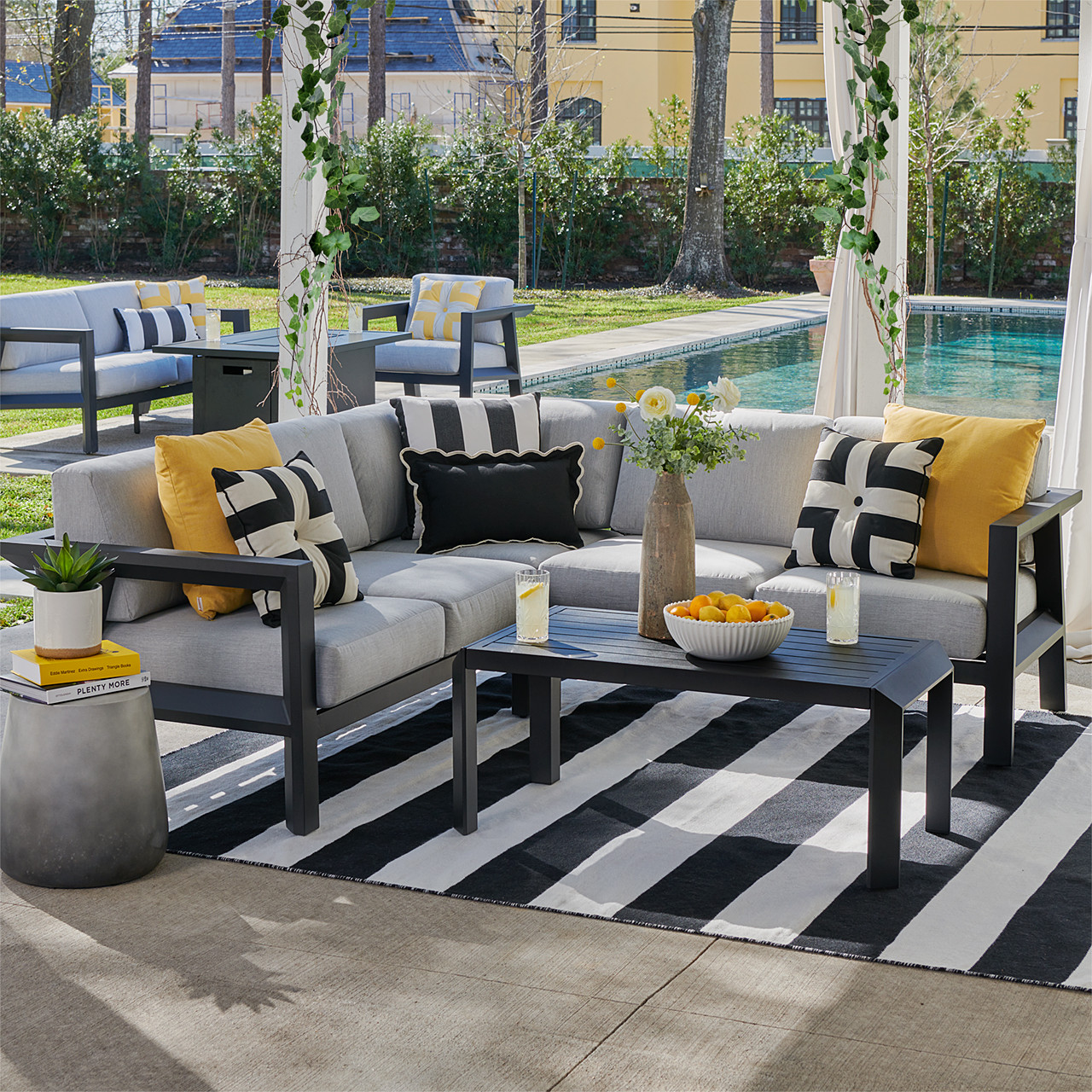 St. Lucia Midnight Aluminum with Cushions 4 Piece Sectional Group