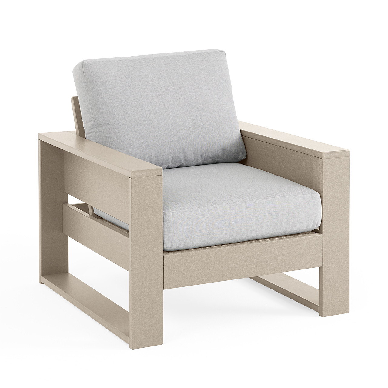 Montauk Weathered Wood Polymer with Cushions 5 Piece Modular Sofa Group + 52 x 32 in. Black Sintered Fire Pit Table