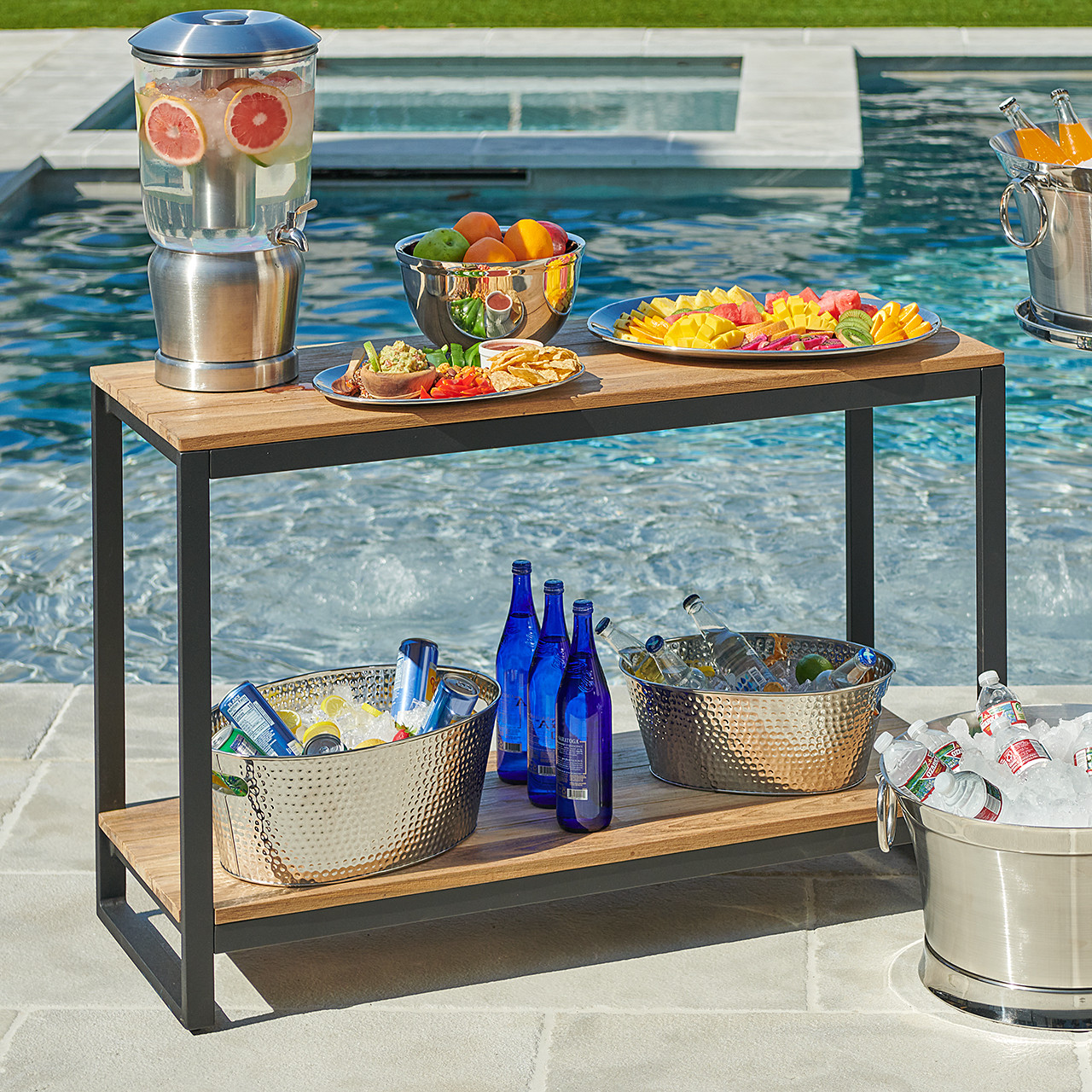 4 ft. x 31 in. Reclaimed Teak and Black Aluminum Console Table