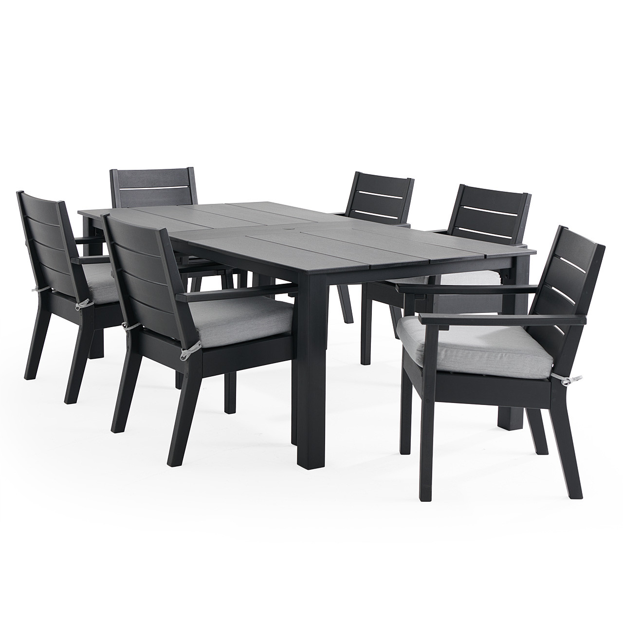 Montauk Polymer with Cushions 7 Piece Dining Set + 84 x 44 in. Table