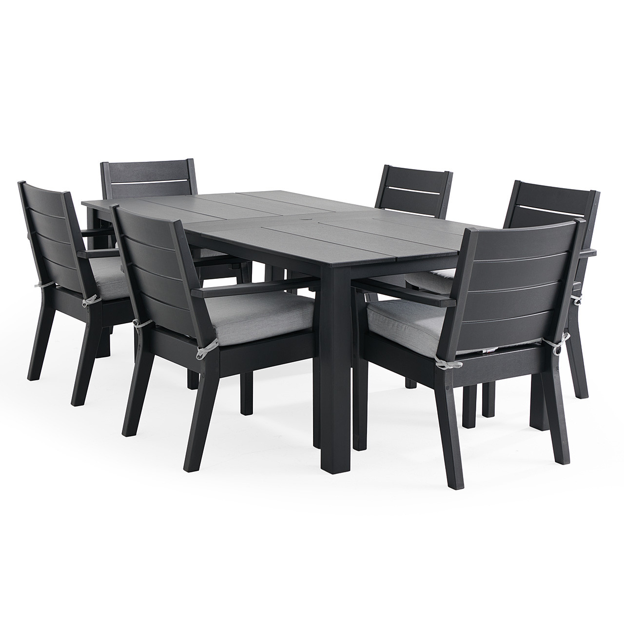 Montauk Polymer with Cushions 7 Piece Dining Set + 84 x 44 in. Table