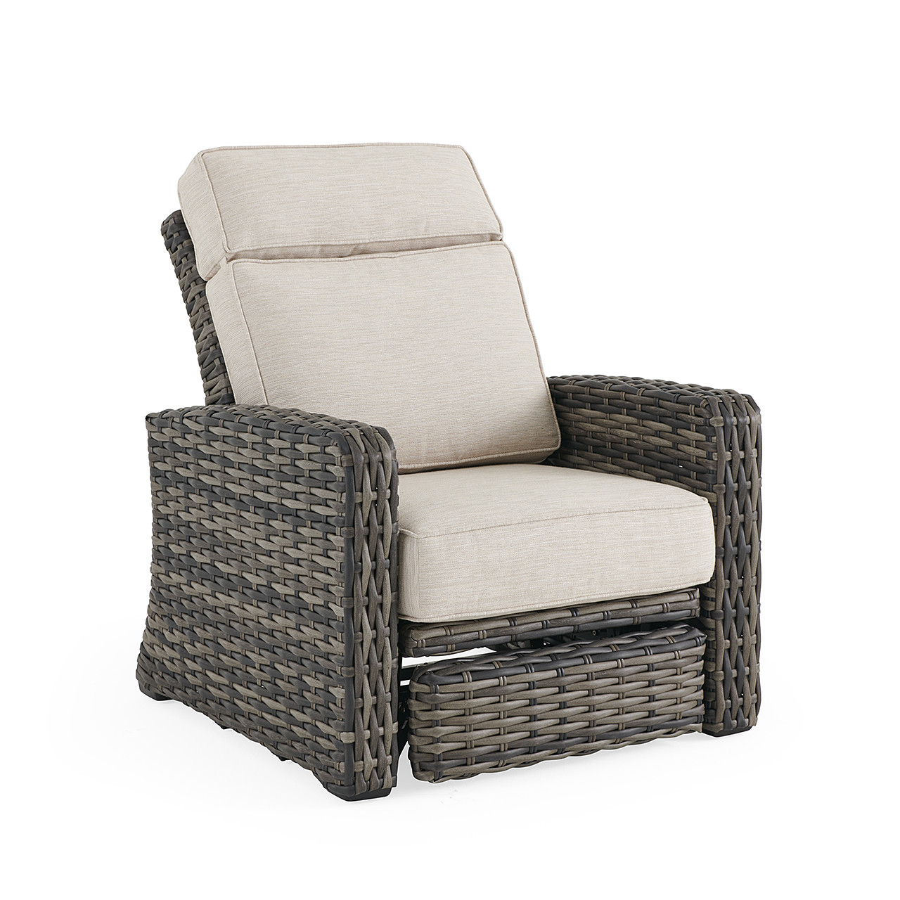 Tangiers Canola Seed Outdoor Wicker with Charmer Limestone Cushions Recliner