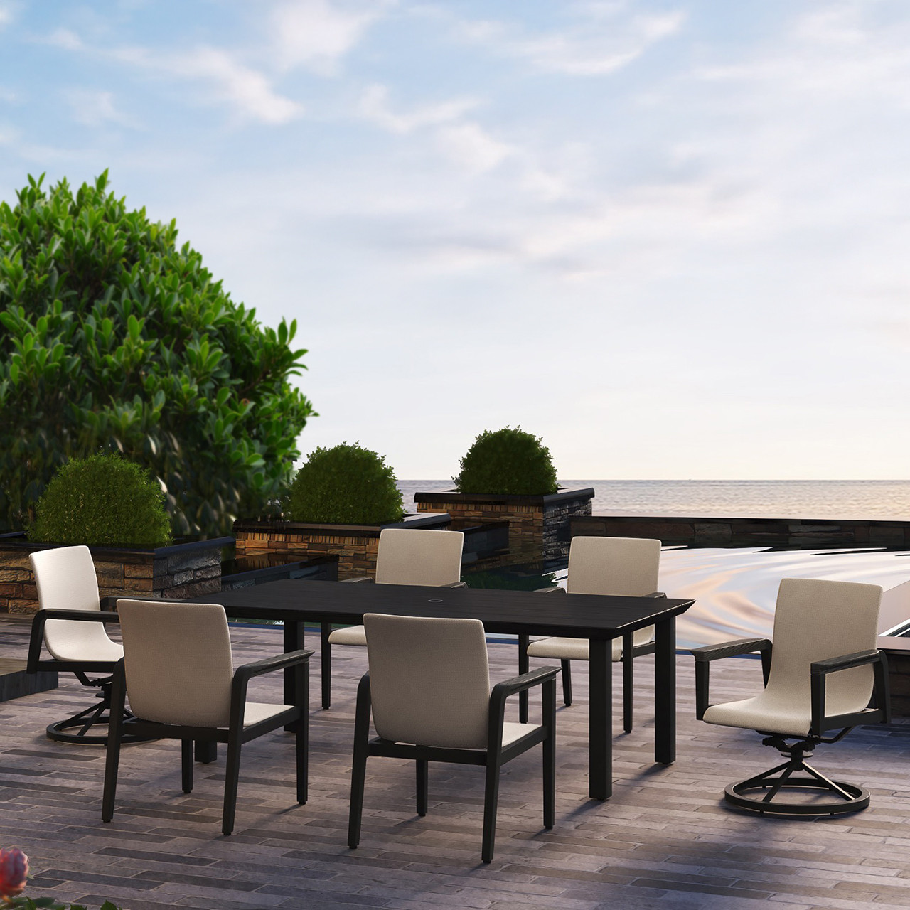 Summit 7 Piece Combo Dining Set with Beige Sling Aluminum Chairs +
