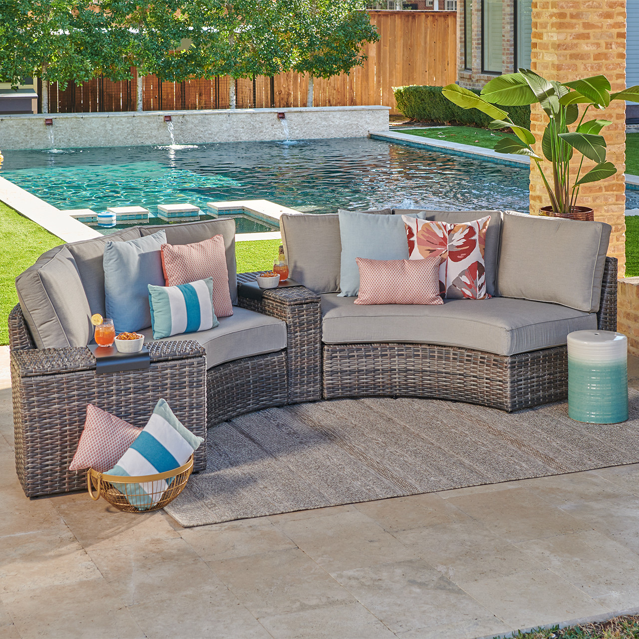 San Lucas Outdoor Wicker with Cushions 4 Piece Sofa Contour