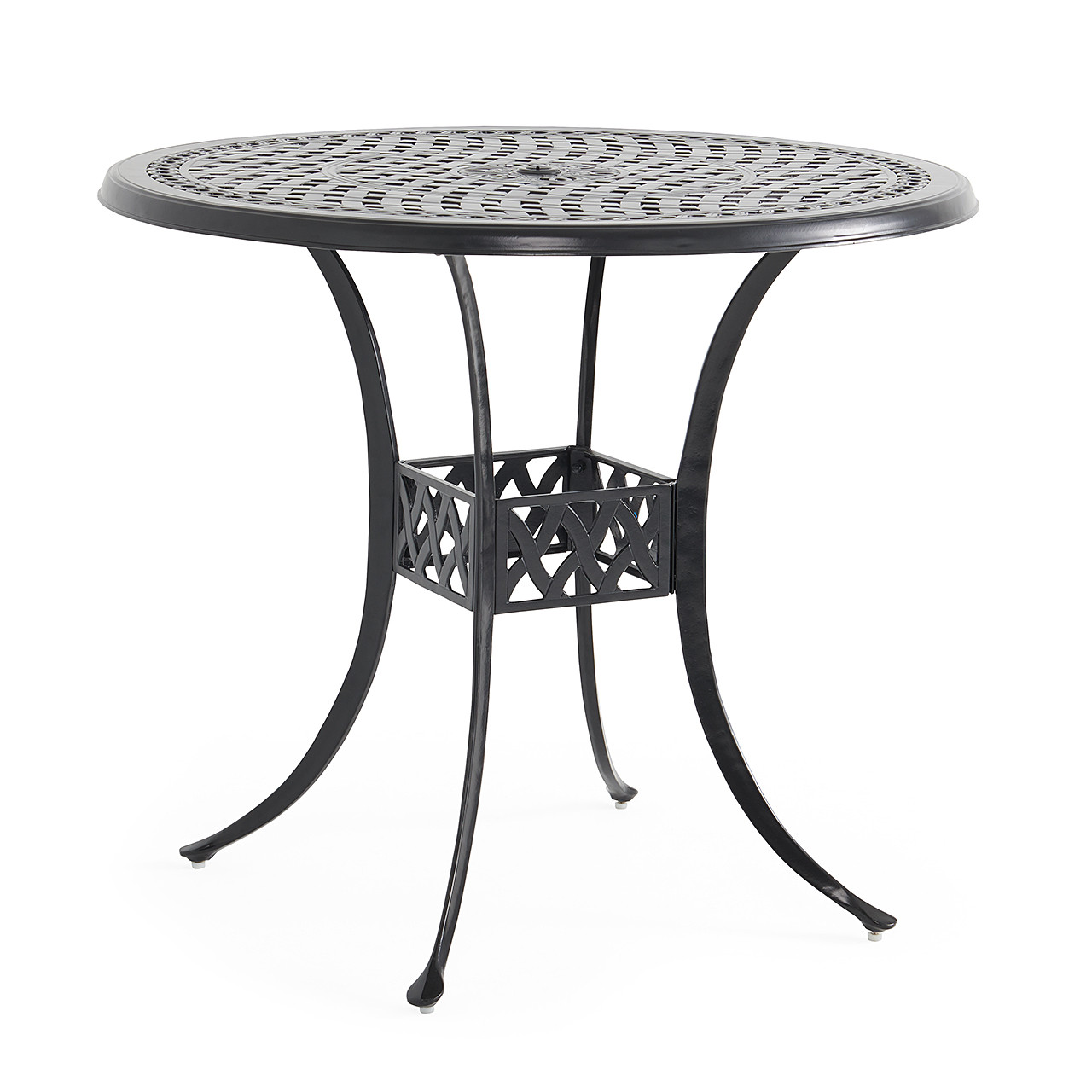Tivoli Matte Black Cast Aluminum with Cushions 5 Piece Swivel Bar Set + 48 in. D Table