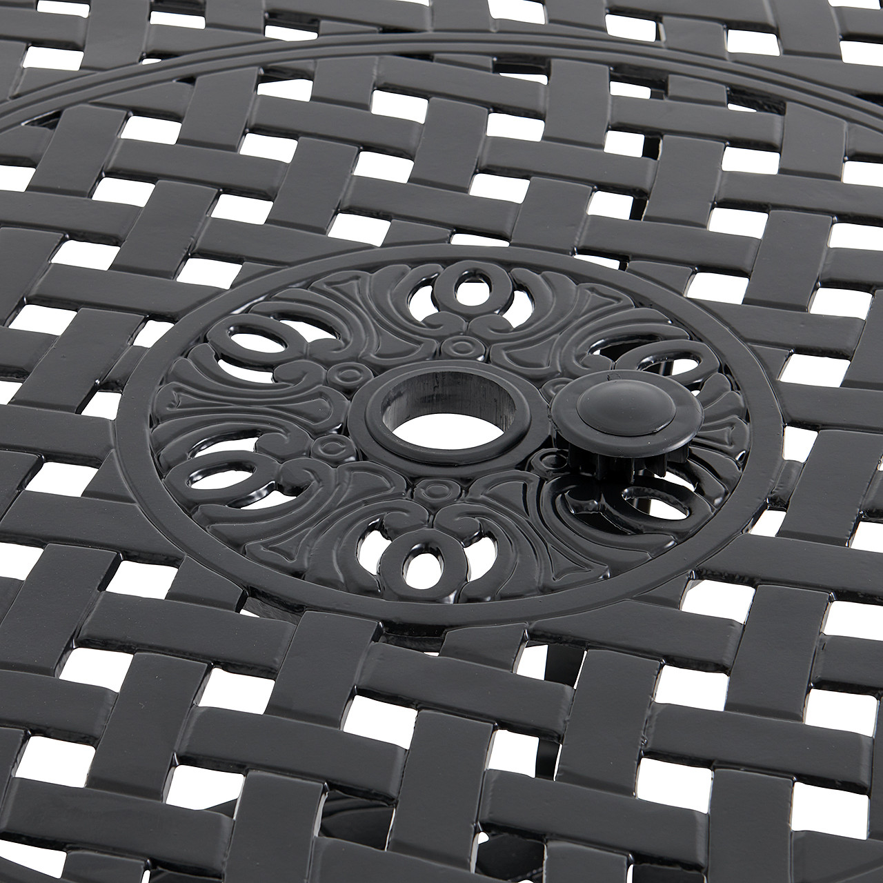 Tivoli Matte Black Cast Aluminum with Cushions 5 Piece Swivel Bar Set + 48 in. D Table