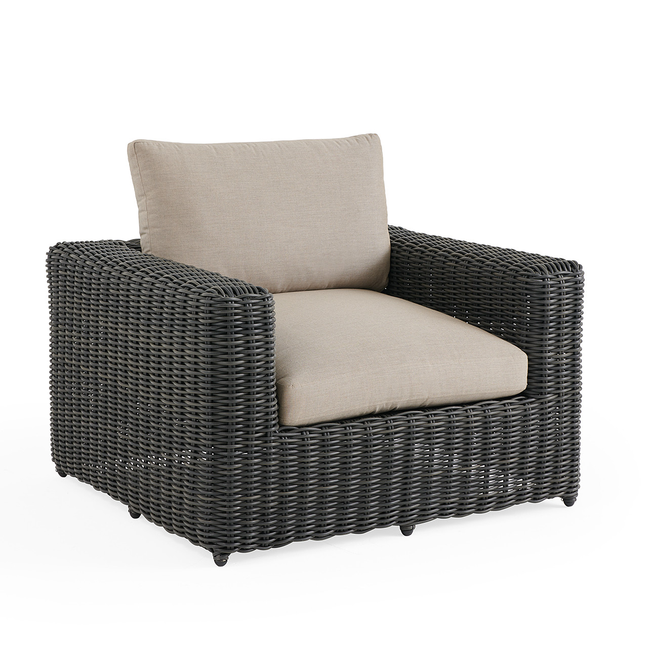 Laguna Smoke Outdoor Wicker with Cushions 3 Piece Sofa Group + 48 in. D Fire Pit Table