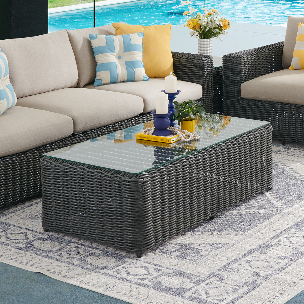 Laguna Smoke Outdoor Wicker with Cushions 4 Piece Swivel Loveseat