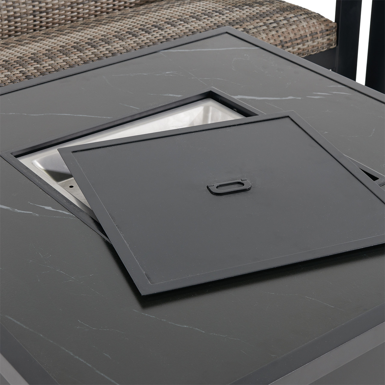 Chelsea Textured Black Aluminum and Weathered Teak Outdoor Wicker