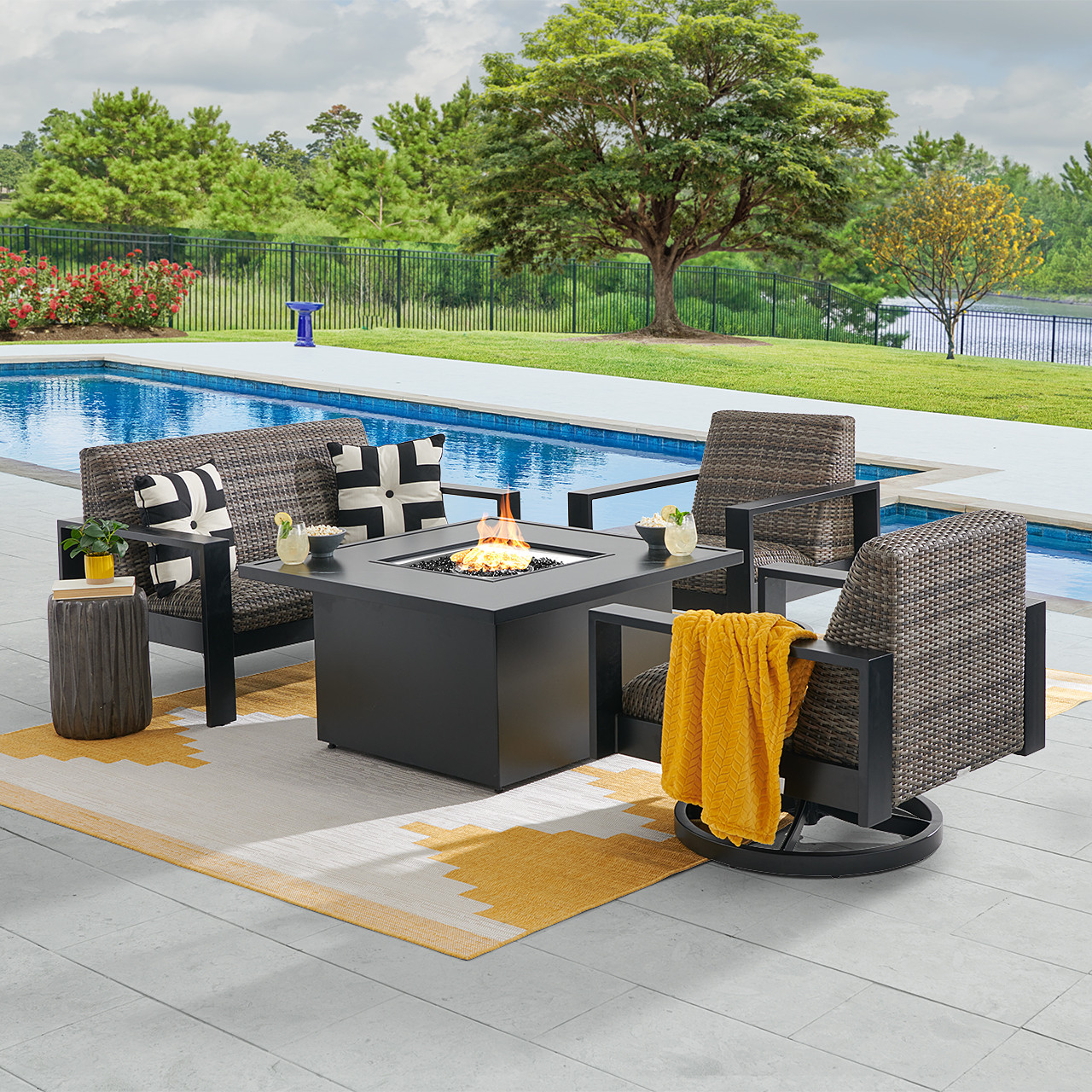 【レア】 BACKYARD／MUDDY MUZIC関連　3枚セット Chelsea Textured Black Aluminum and Weathered Teak Outdoor Wicker