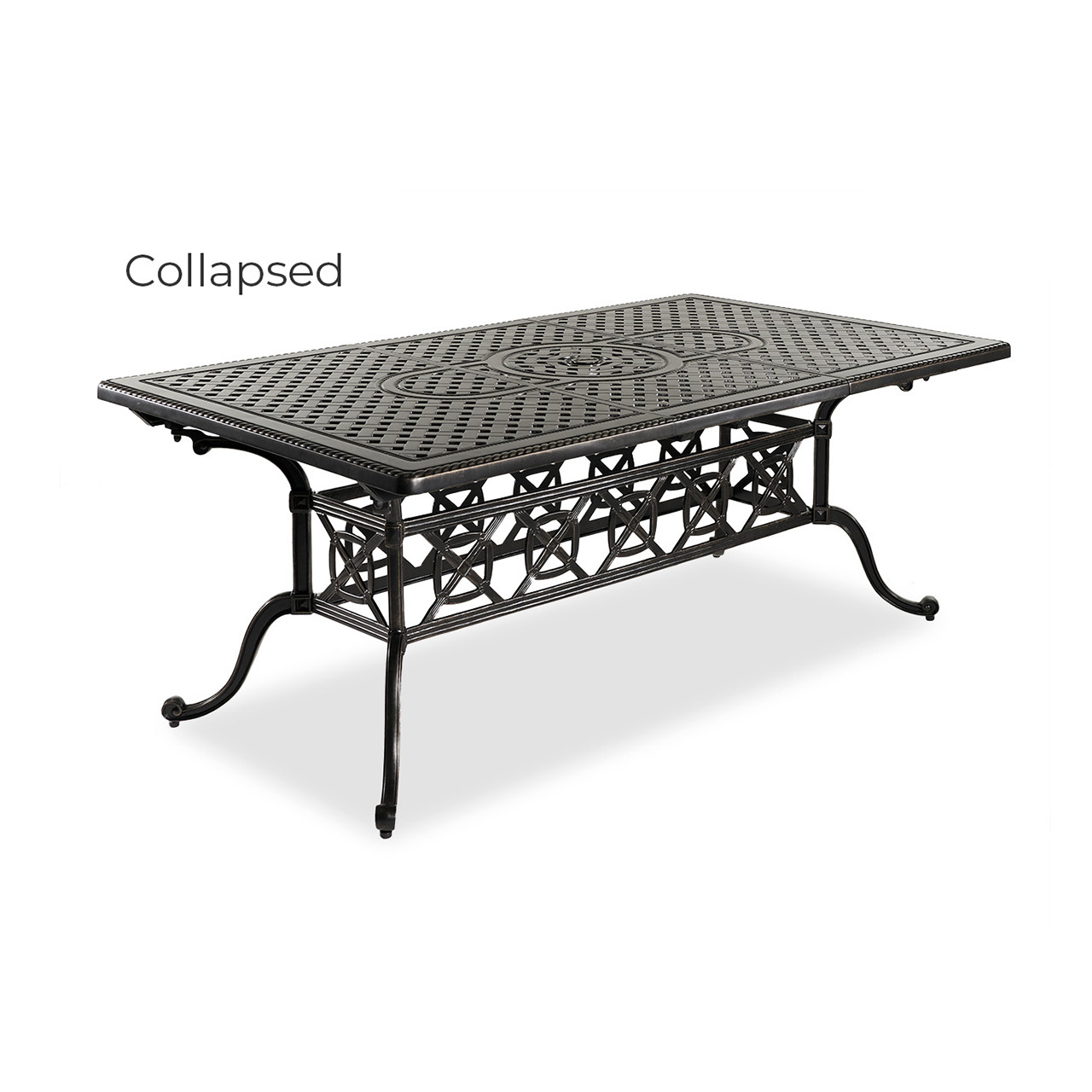 Florence Midnight Gold Cast Aluminum with Chestnut Outdoor Wicker 9 Piece Dining Set + 74-114 x 44 in. Double Extension Table