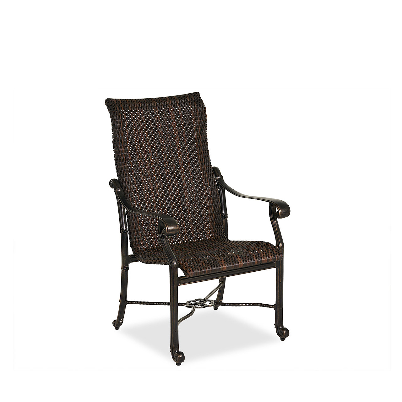 Florence Midnight Gold Cast Aluminum with Chestnut Outdoor Wicker 9 Piece Dining Set + 74-114 x 44 in. Double Extension Table