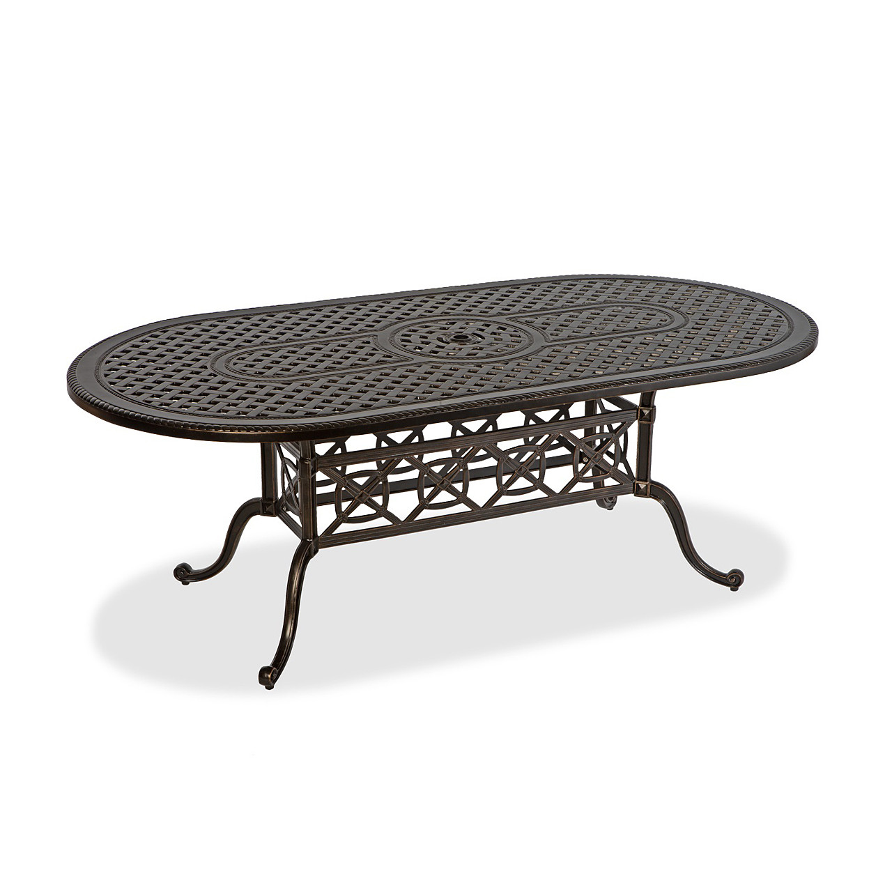 Florence Midnight Gold Cast Aluminum with Castelle Dune Sling 7 Piece Dining Set + 86 x 42 in. Table