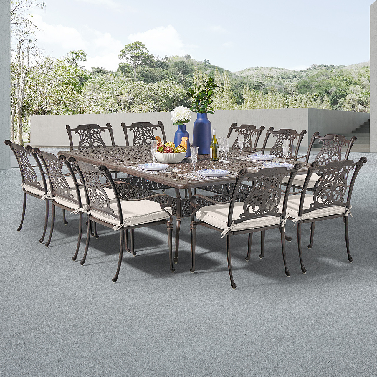 Naples Cast Aluminum with Cushions 11 Piece Dining Set 90 x 64