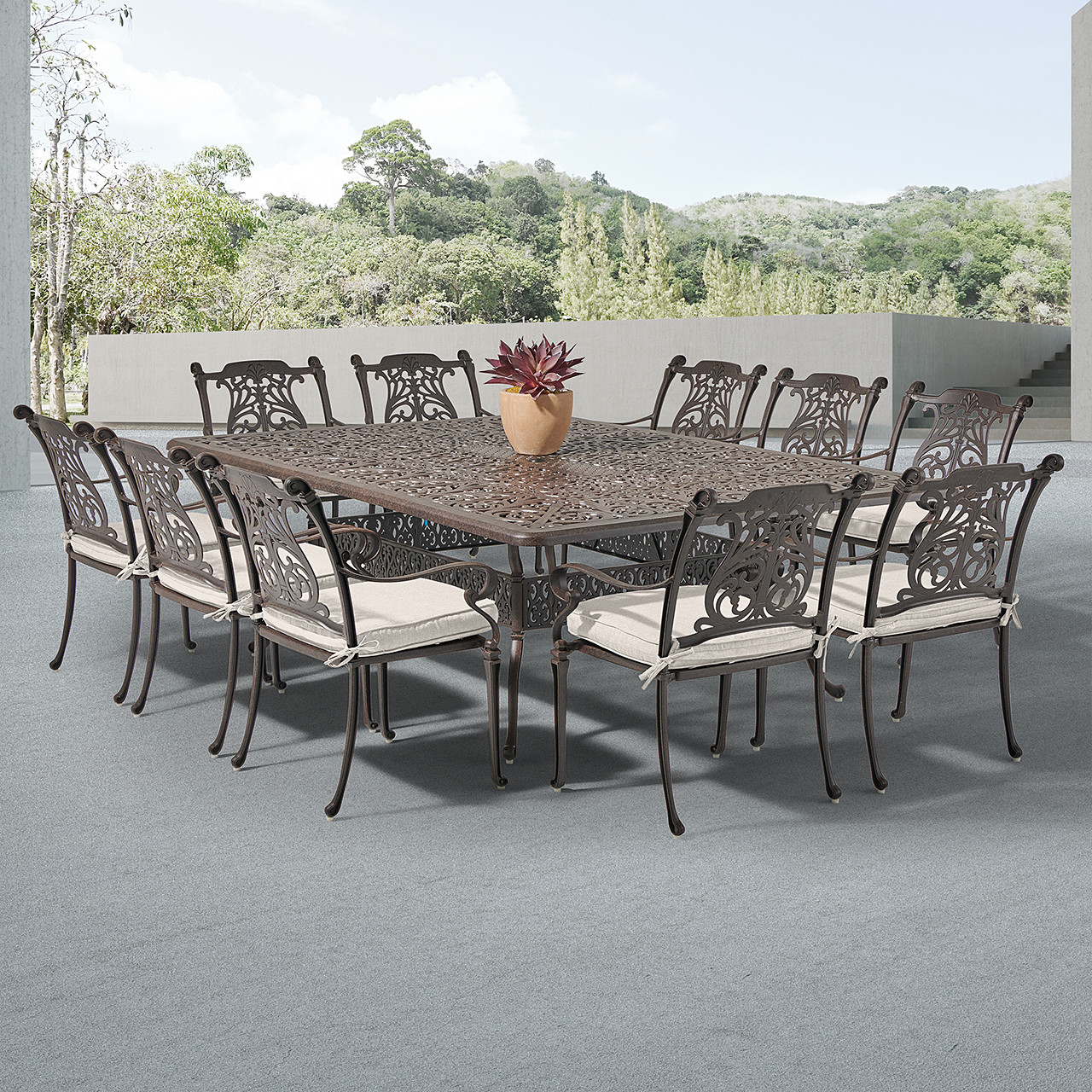 Naples Cast Aluminum with Cushions 11 Piece Dining Set + 90 x 64