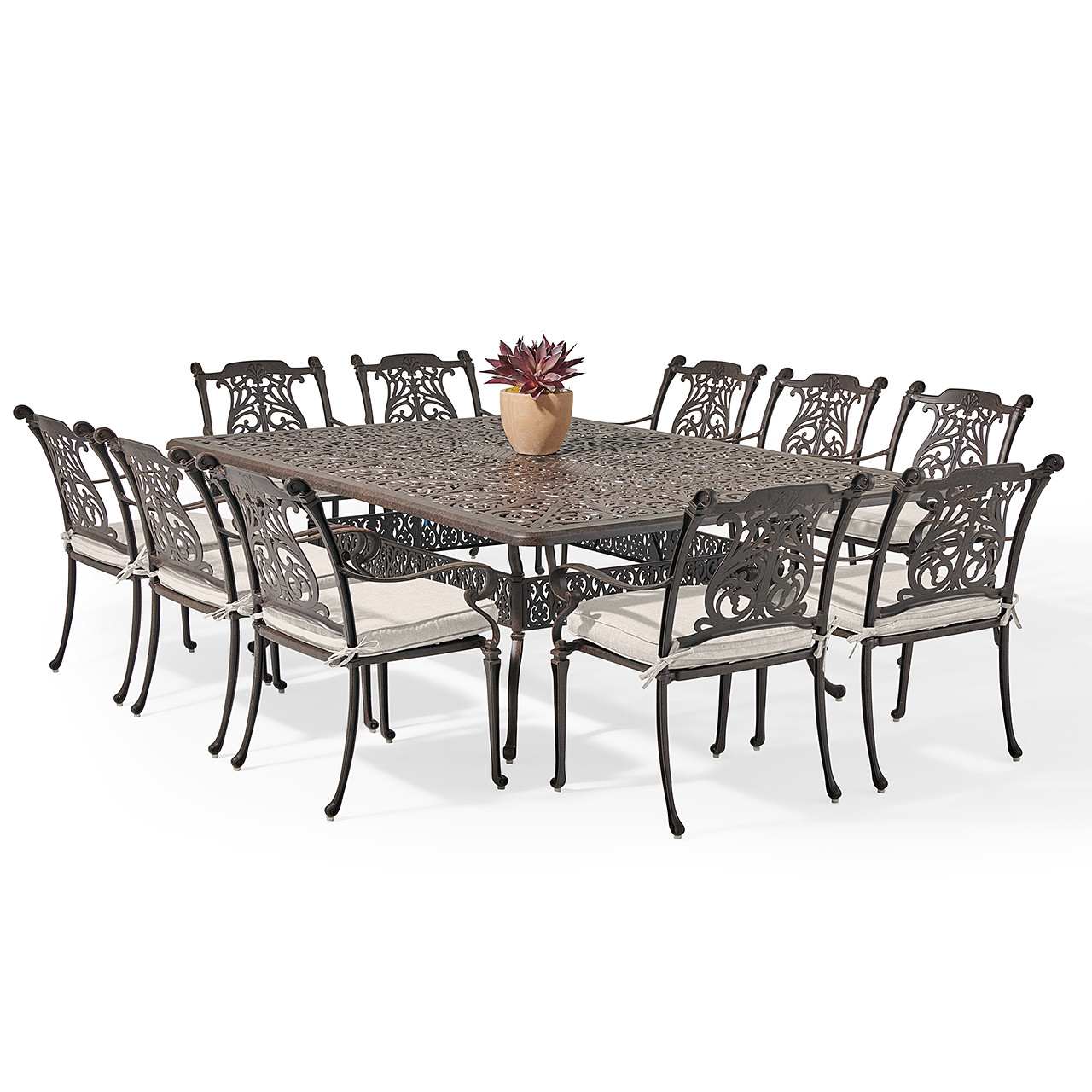 Naples Cast Aluminum with Cushions 11 Piece Dining Set + 90 x 64