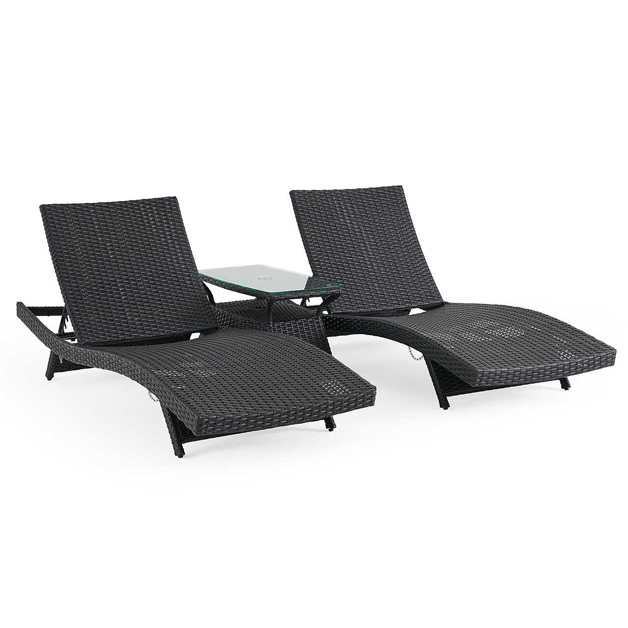 Terrace Outdoor Wicker 3 Piece Contour Chaise Lounge Set + 32 x 18 in. Side Table
