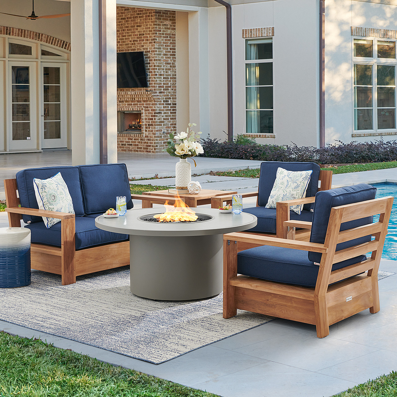 Castello Teak with Cushions 4 Piece Loveseat Group + 48 in. D