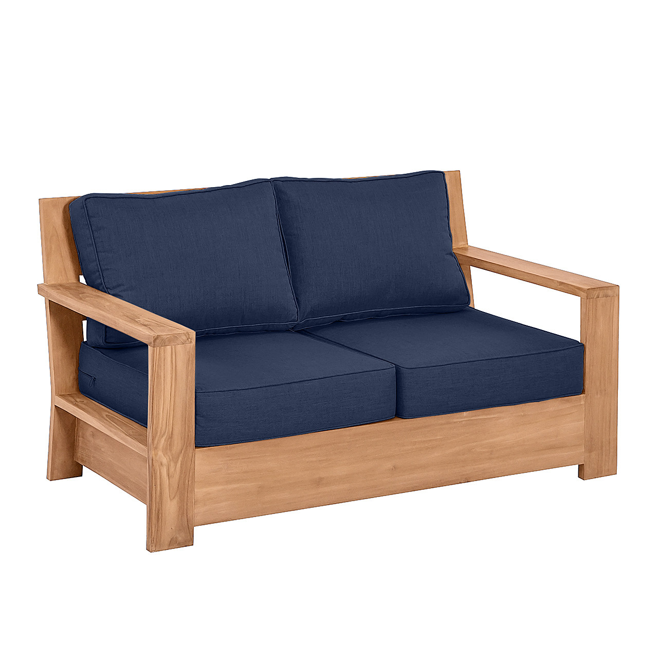Castello Teak with Cushions 4 Piece Loveseat Group + 48 in. D Sintered Fire Pit