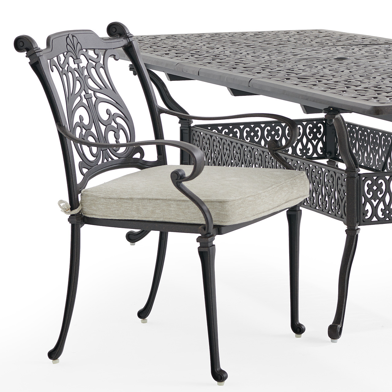Naples Cast Aluminum with Cushions 9 Piece Dining Set + 71-103 x 44 in. Double Extension Table