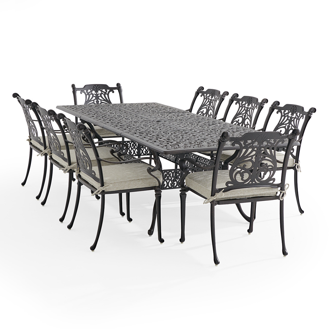 Naples Cast Aluminum with Cushions 9 Piece Dining Set + 71-103 x