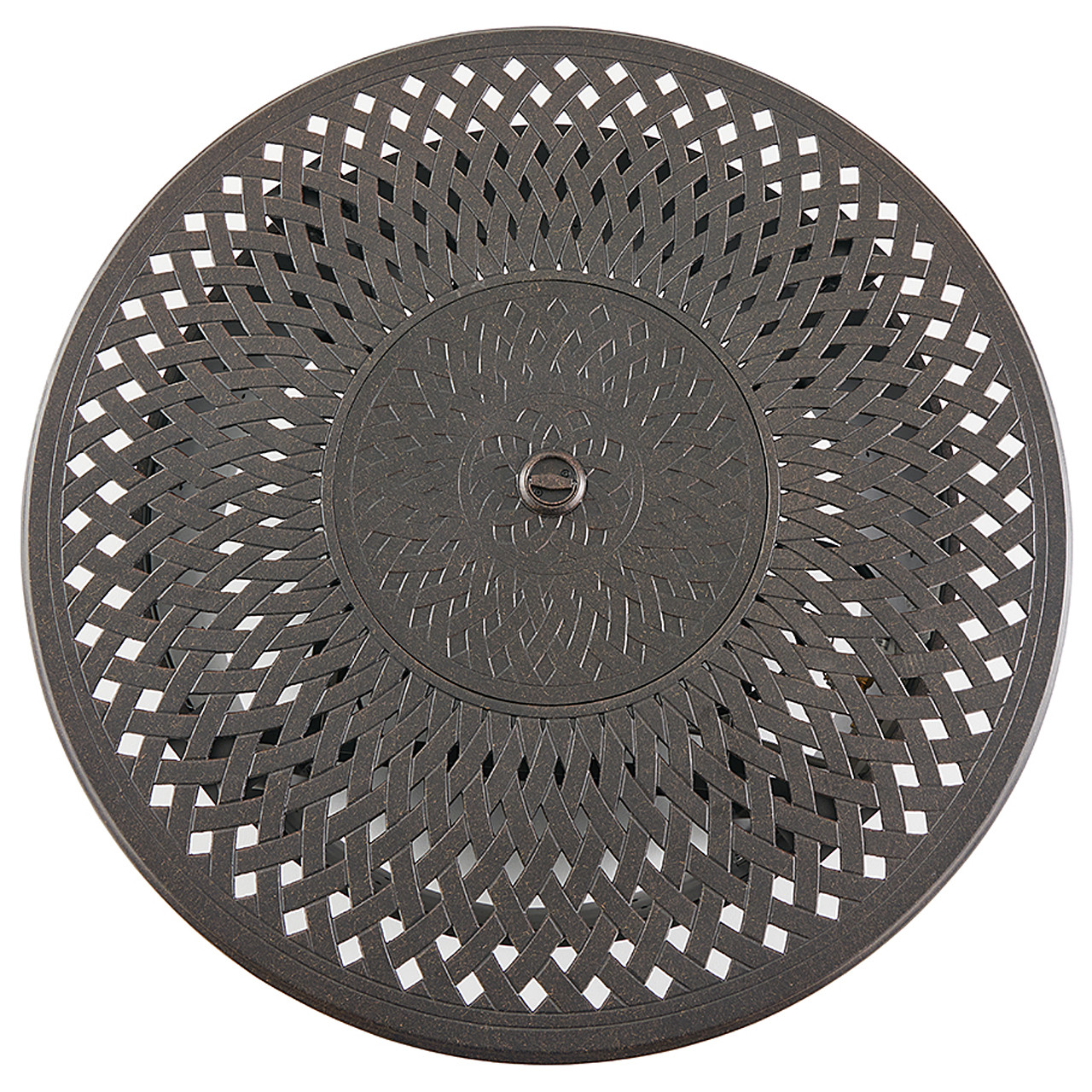 Fairmont Aged Bronze Aluminum with Cushions 8 Piece U-Shape Sectional + 48 in. D Carlisle Fire Pit