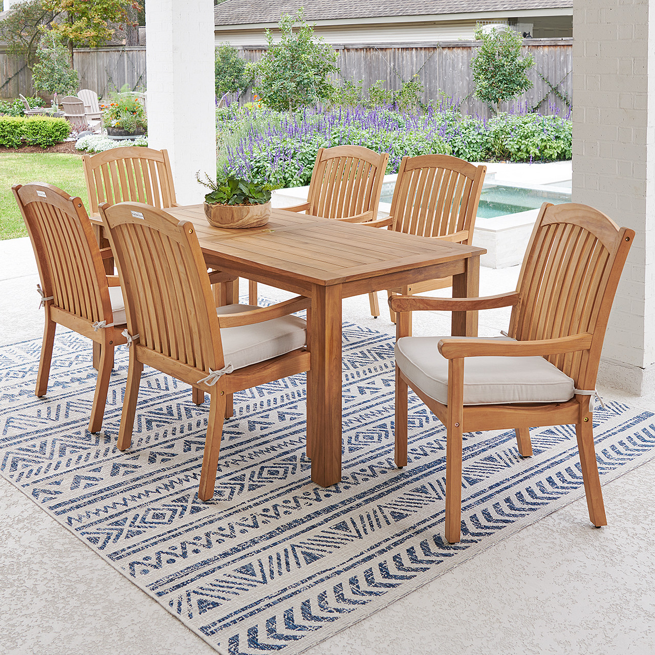 Eastchester Teak with Cushions 7 Piece Dining Set + Oxford 71 x 36
