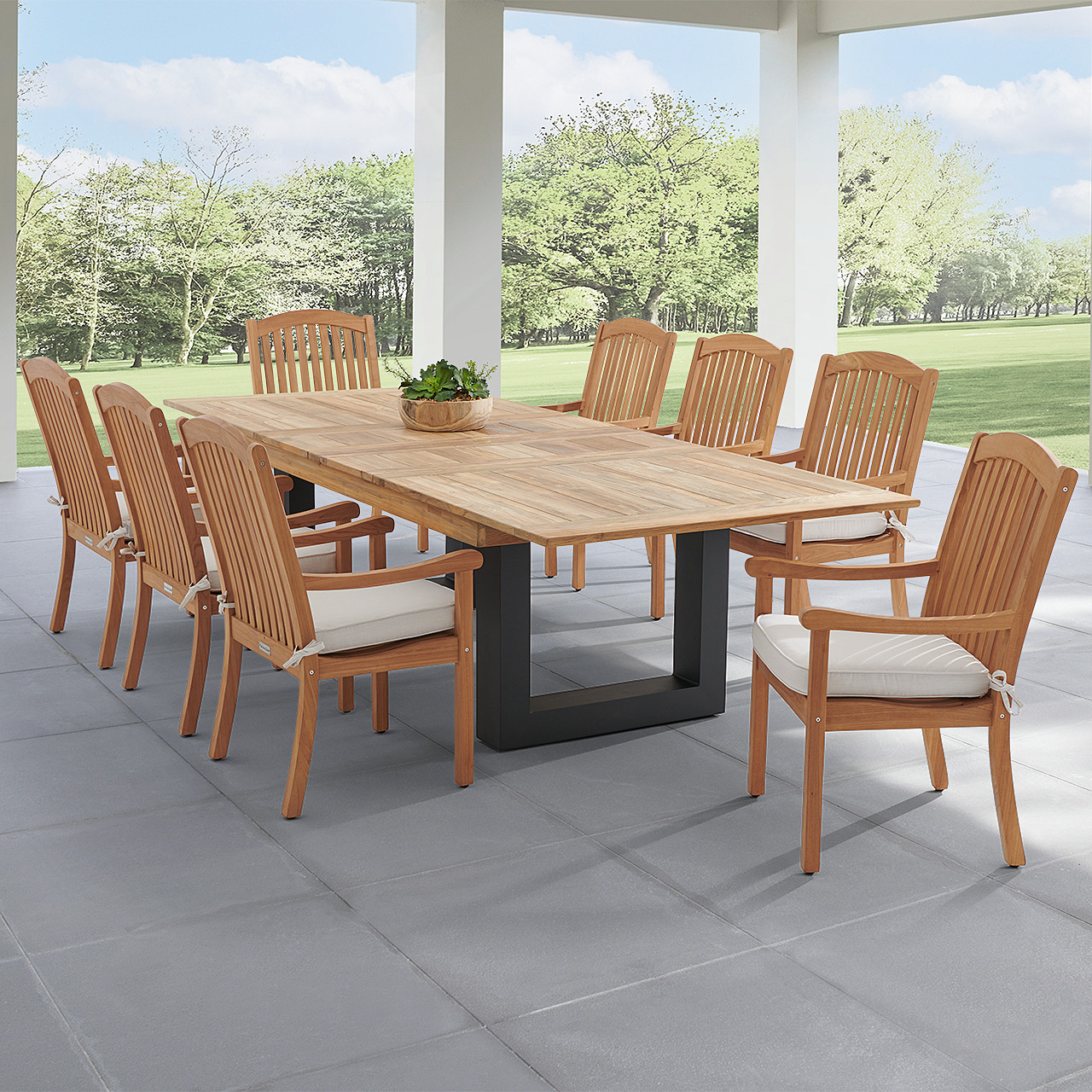 Eastchester Teak with Cushions 9 Piece Dining Set + Balencia 87