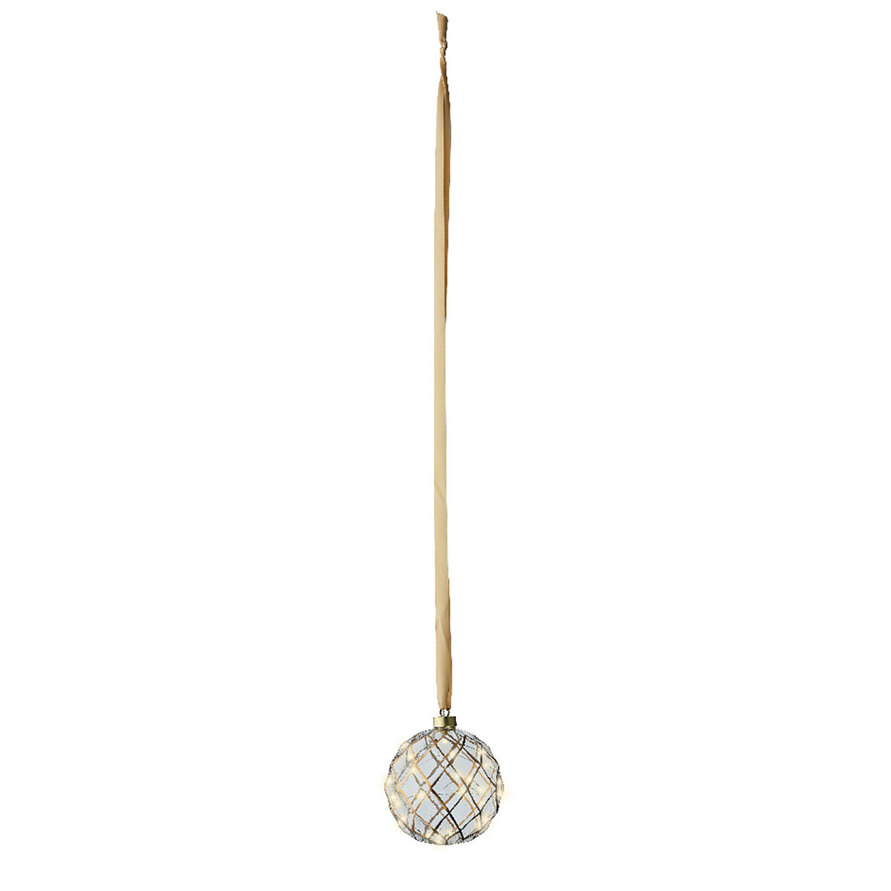 5.5 in. Gold and Diamond Glass Hanging Ball with 30 Micro LED Warm White Lights