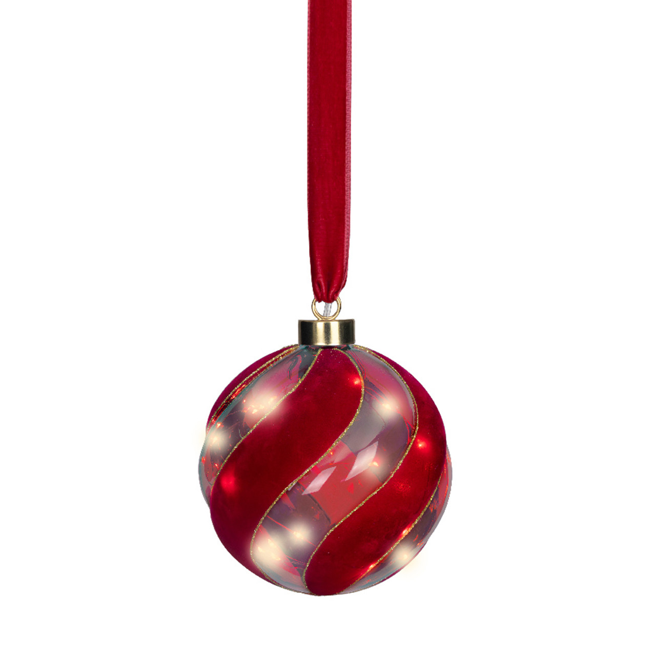 5.5 in. Red Velvet Glass Hanging Ball with 30 Micro LED Warm White Lights