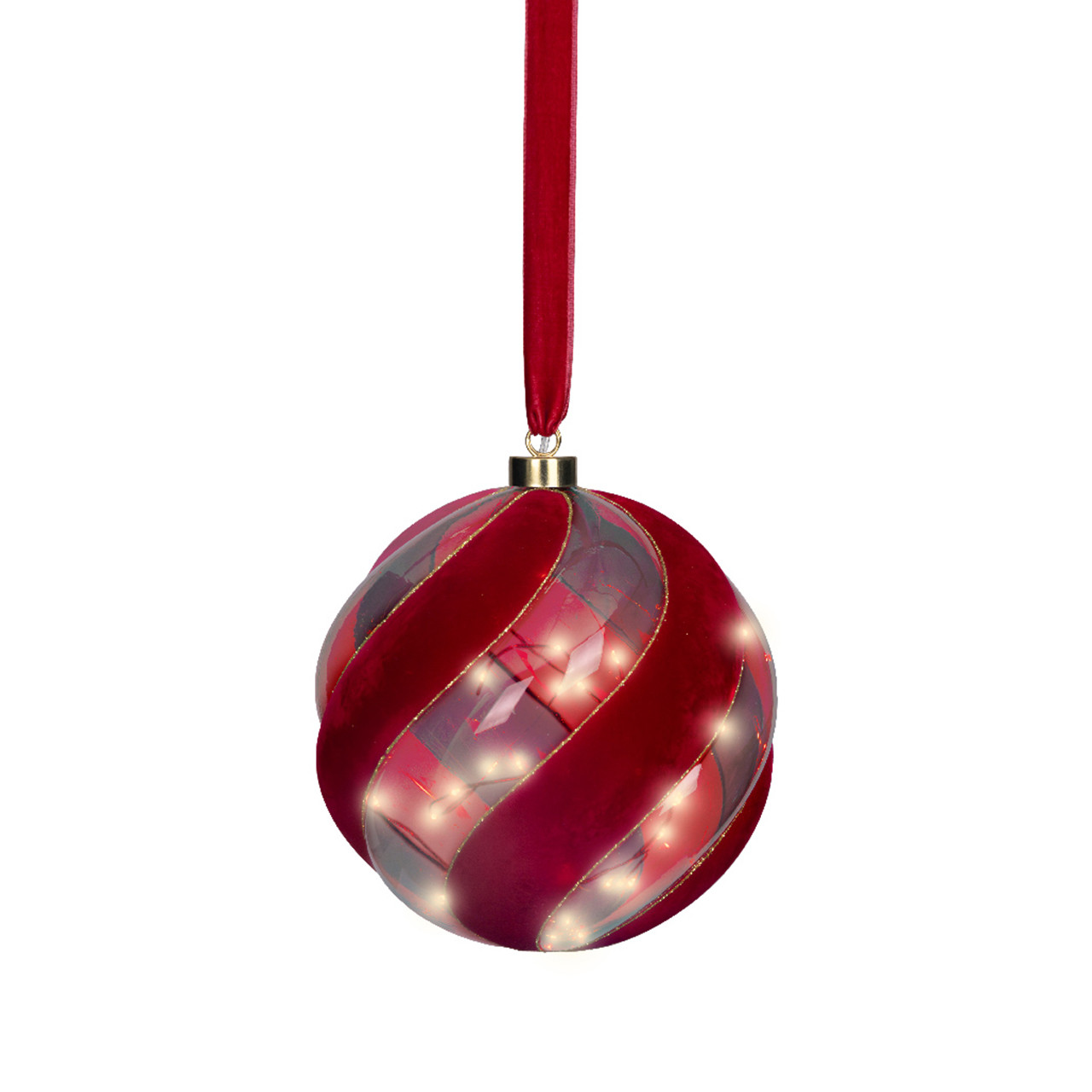 7.9 in. Red Velvet Glass Hanging Ball with 40 Micro LED Warm White Lights 7.9 in. Red Velvet Glass Hanging Ball with 40 Micro LED Warm White Lights