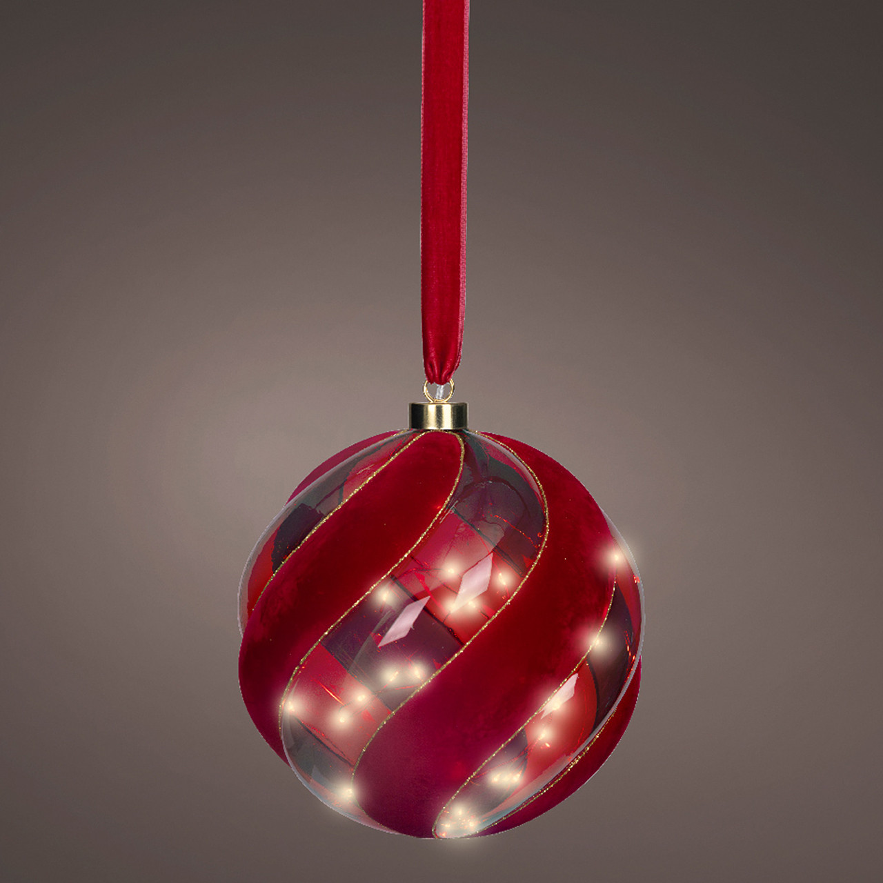 7.9 in. Red Velvet Glass Hanging Ball with 40 Micro LED Warm White Lights 7.9 in. Red Velvet Glass Hanging Ball with 40 Micro LED Warm White Lights