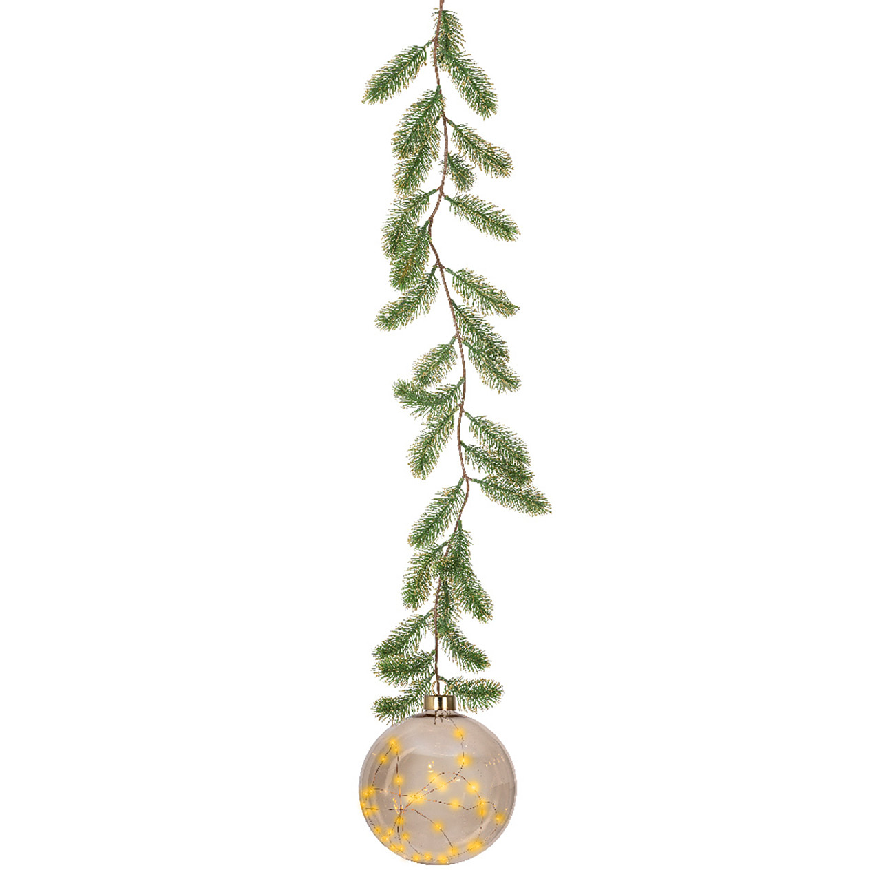 7.9 in. Amber Glass Hanging Ball Ornament with Garland with 40 Classic Warm White Lights