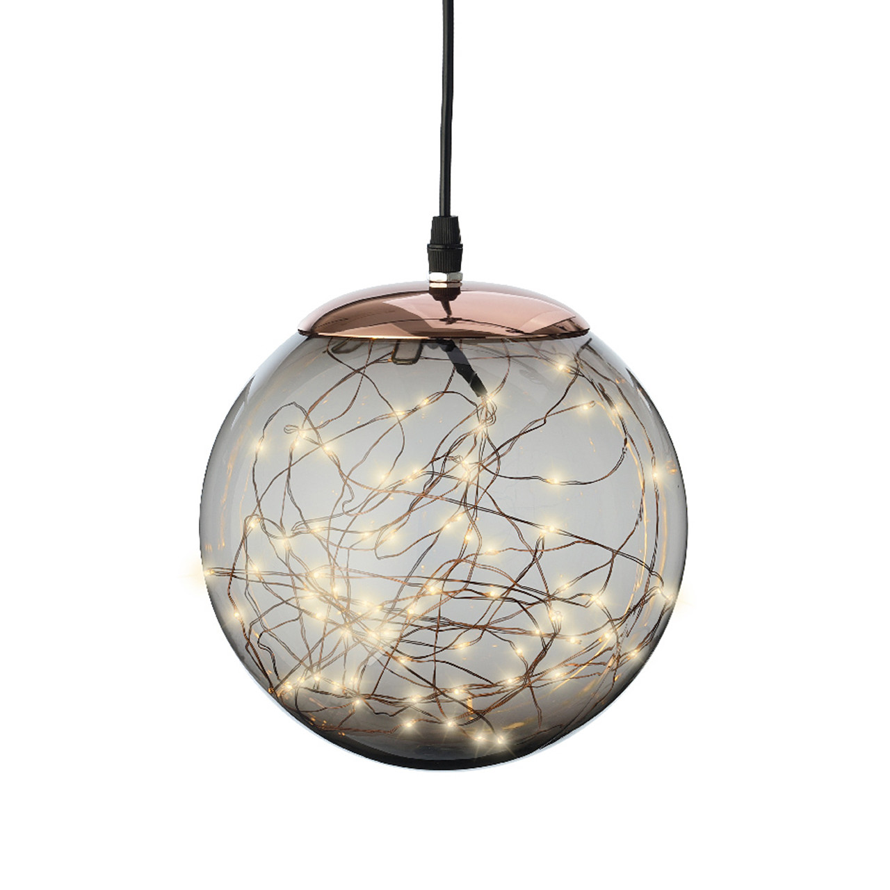 11.8 in. Smokey Shatterproof Hanging Ball Ornament with 140 Classic Warm White Lights