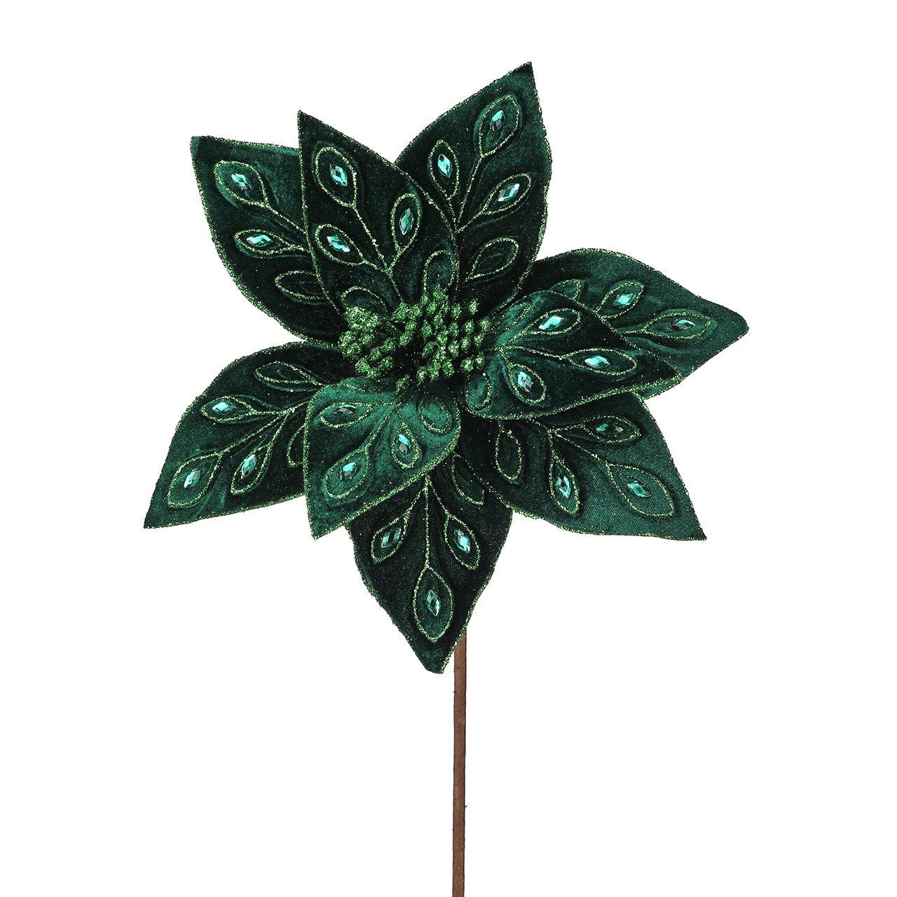 22 in. Green Bejeweled Poinsettia Stem
