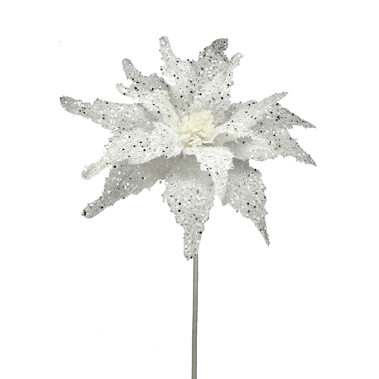 22 in. White Glittered Poinsettia Stem