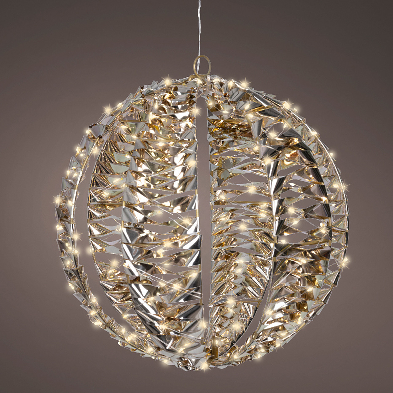 11.8 in. Gold Tinsel Sphere with 300 Warm White Lights