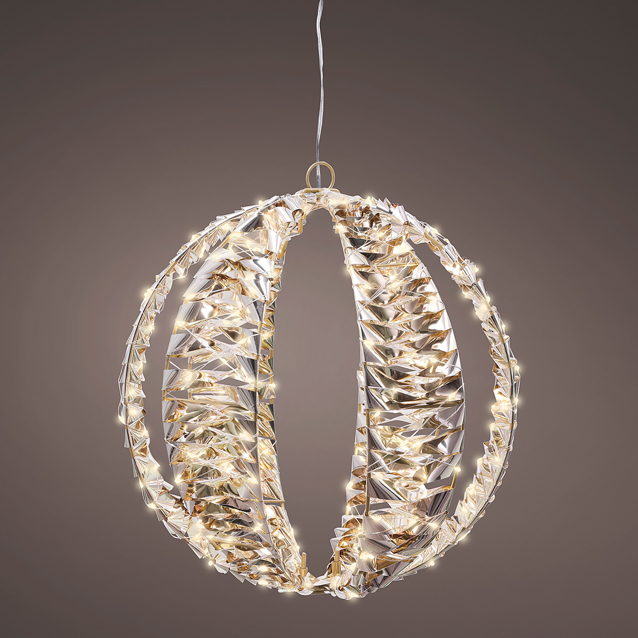 11.8 in. Gold Tinsel Sphere with 300 Warm White Lights