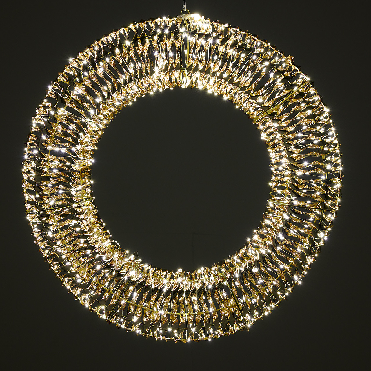 27.6 in. Gold Tinsel Wreath with 960 Warm White Lights - Fortunoff