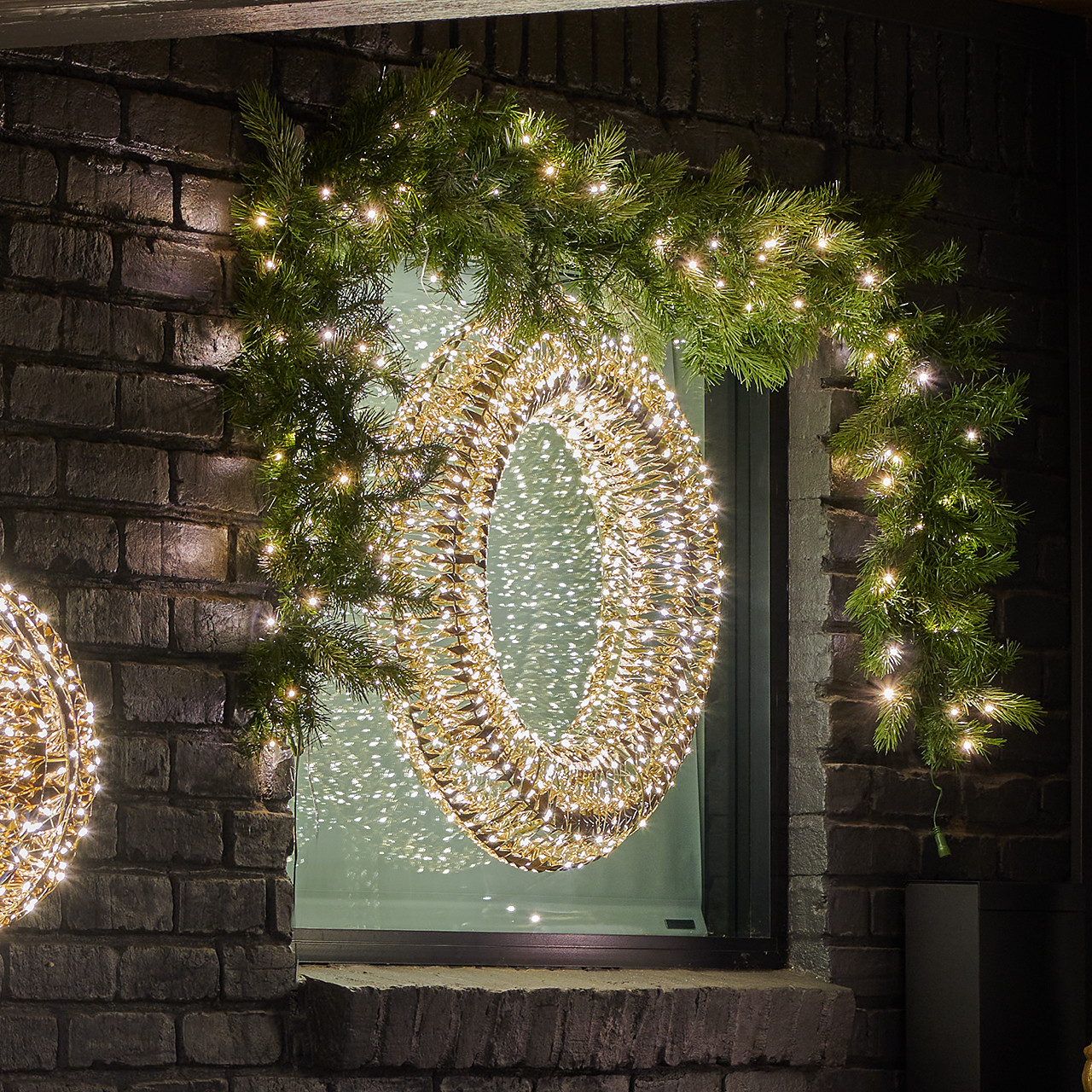 27.6 in. Gold Tinsel Wreath with 960 Warm White Lights - Fortunoff
