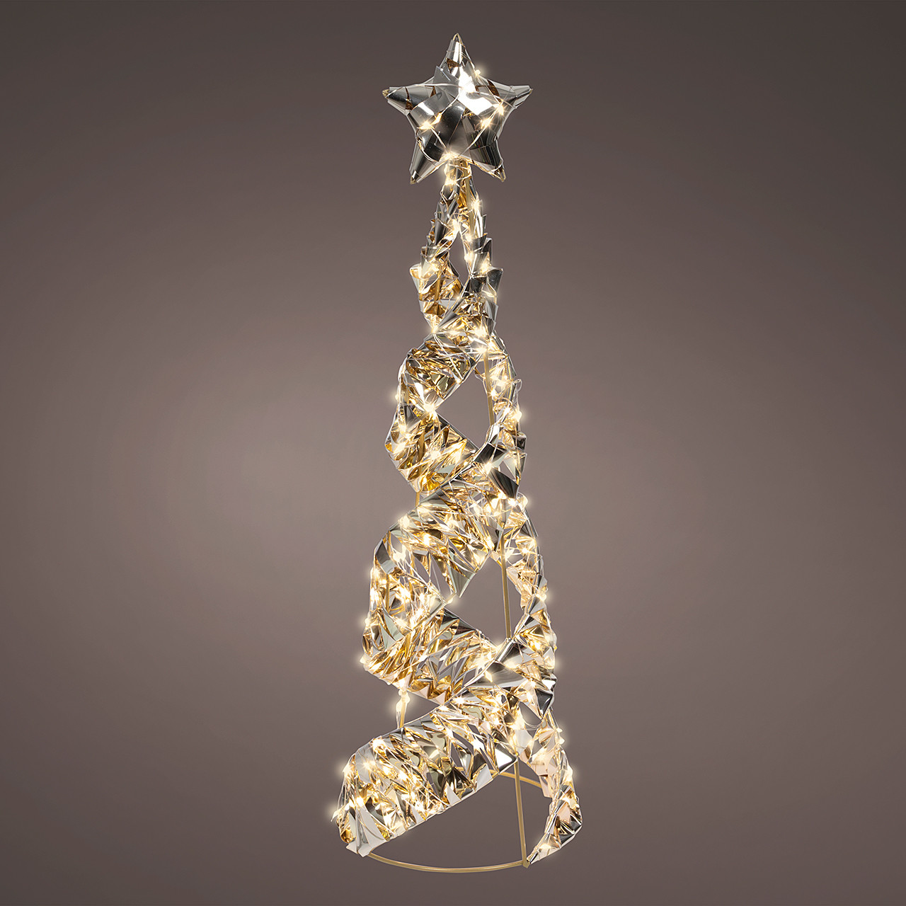 23.6 in. Gold Tinsel Cone Tree with 300 Warm White Lights
