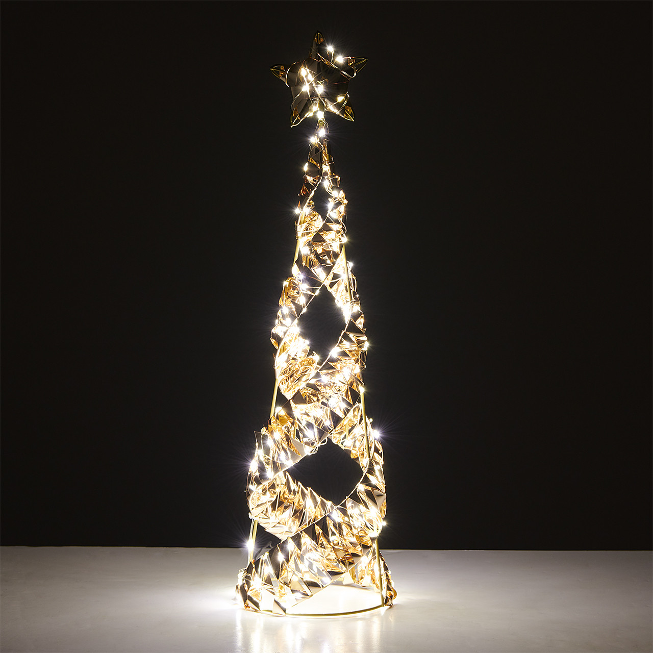 【リュヌとリュカさま】vintage tree ❀ 燻ゴールドのツリー 23cm 23.6 in. Gold Tinsel Cone Tree with 300 Warm White Lights