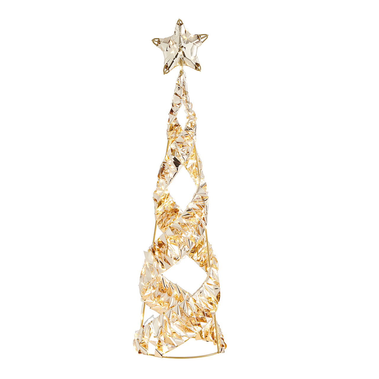 23.6 in. Gold Tinsel Cone Tree with 300 Warm White Lights