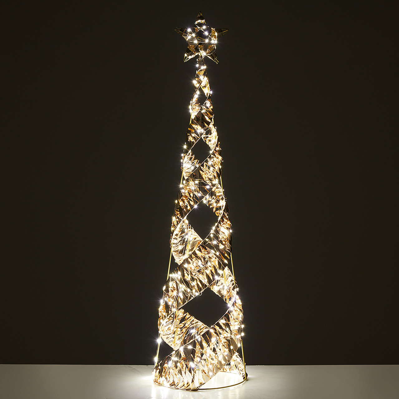 【parisさま】vintage tree ❀ 燻ゴールドの ツリー 28 cm 3.3 ft. Gold Tinsel Cone Tree with 600 Warm White Lights