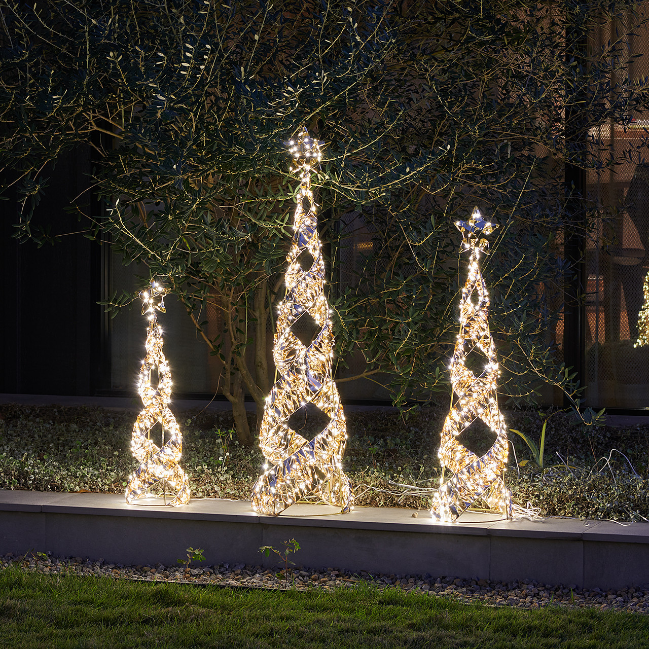 3.3 ft. Gold Tinsel Cone Tree with 600 Warm White Lights