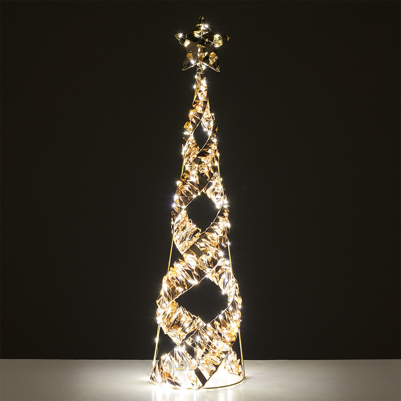 31.5 in. Gold Tinsel Cone Tree with 400 Warm White Lights